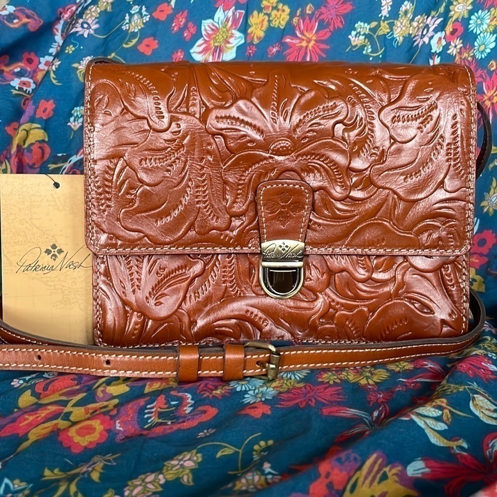 Brand New Patricia Nash Genuine Tooled Leather Lanza Crossbody Purse Florence - Picture 1 of 16